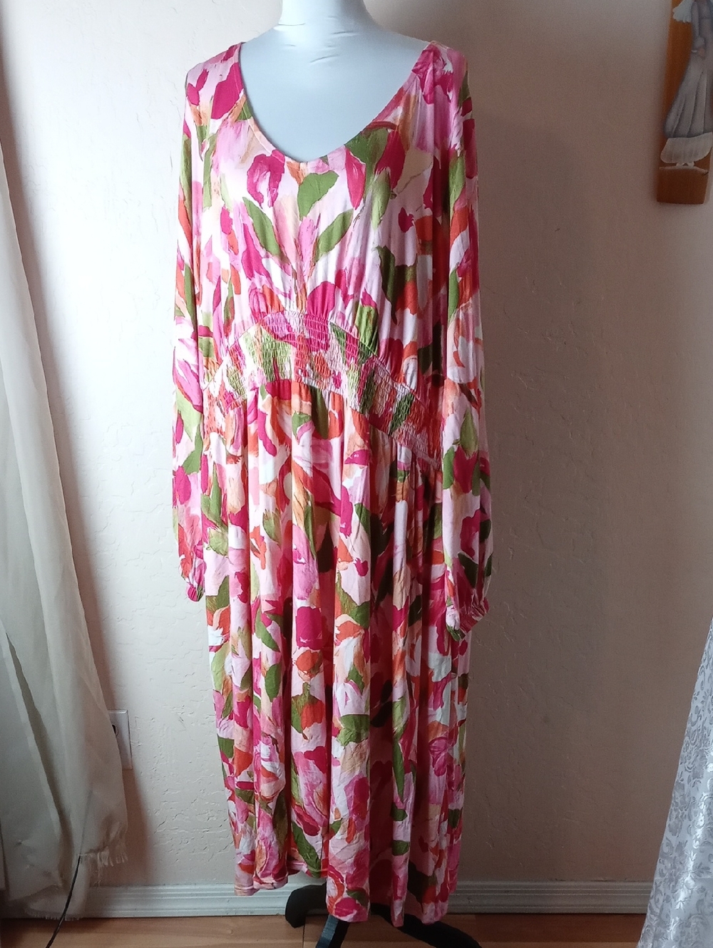 Terra & Sky Pink and Green Floral Maxi Dress